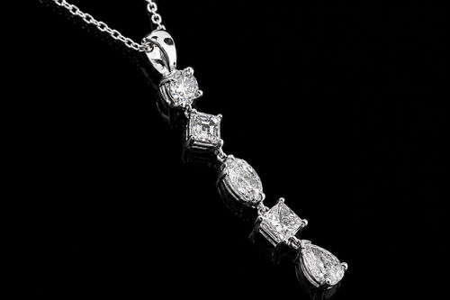 14K White Gold Mixed-Shape Diamond Drop Pendant (pend003)