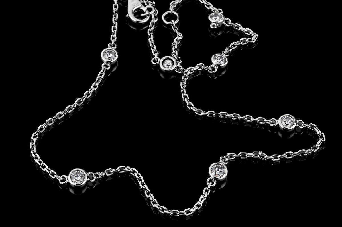 14K White Gold Diamond by the Yard Necklace (pend029)