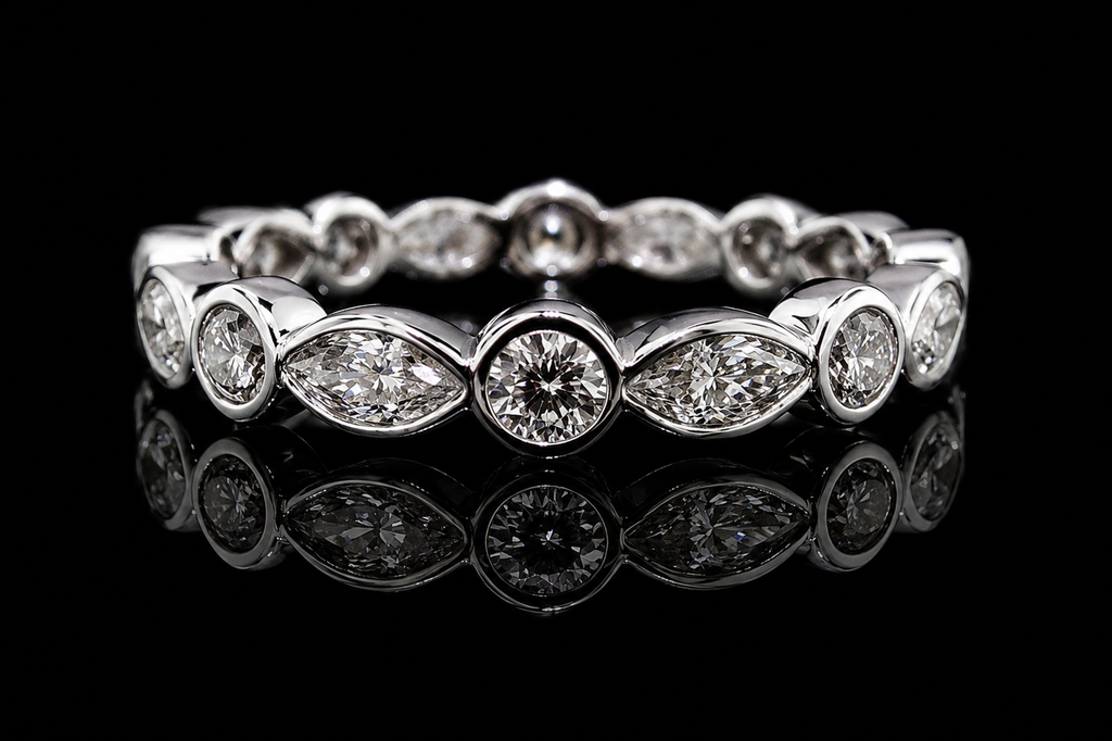 Alternating Marquise & Round Bezel-Set Diamond Band (band045)