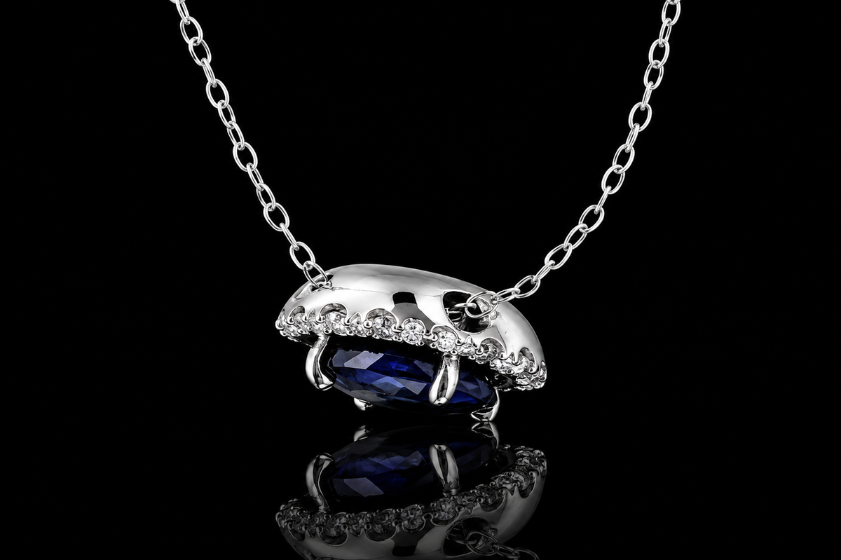 Sapphire Micropavé Diamond Halo Pendant (pend078)