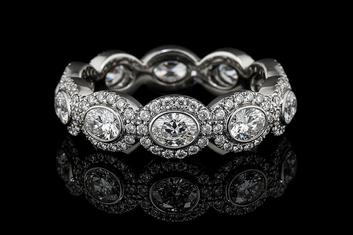 Oval diamond Bezel Halo Eternity Band (Band016)