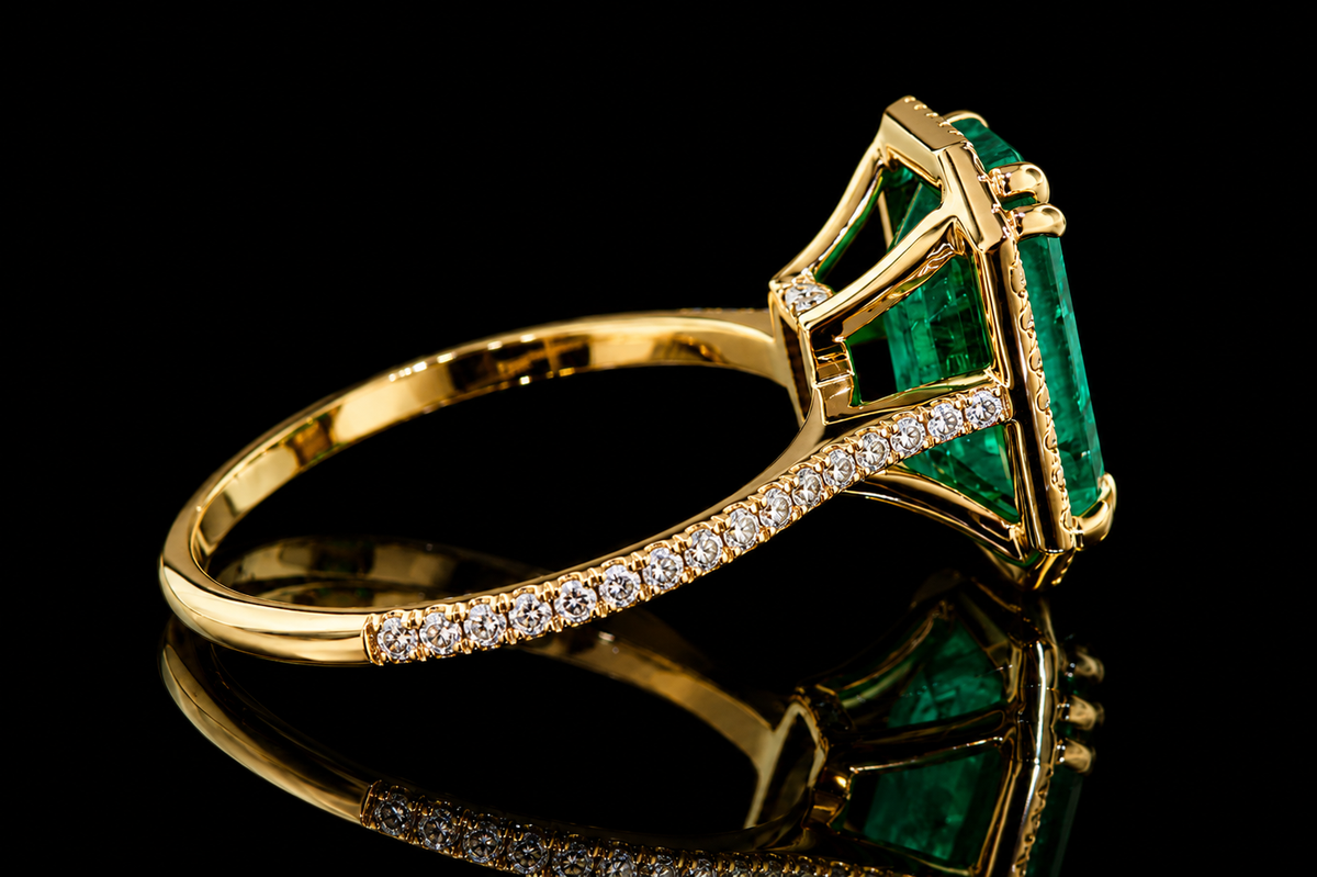 Emerald Cut Emerald Halo Engagement Ring (eng105)