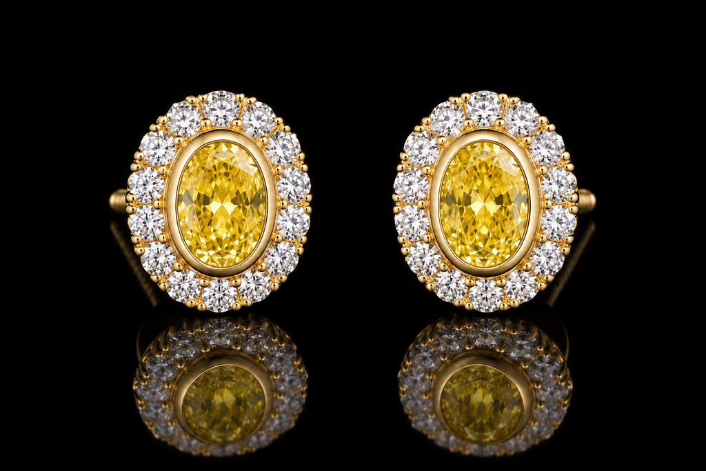Fancy Yellow & White Diamond Earrings (ear210-1)