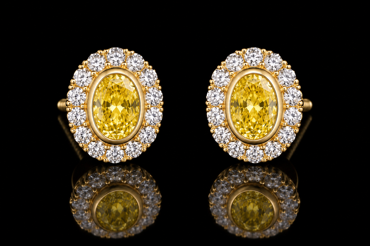 Fancy Yellow & White Diamond Earrings (ear210-1)