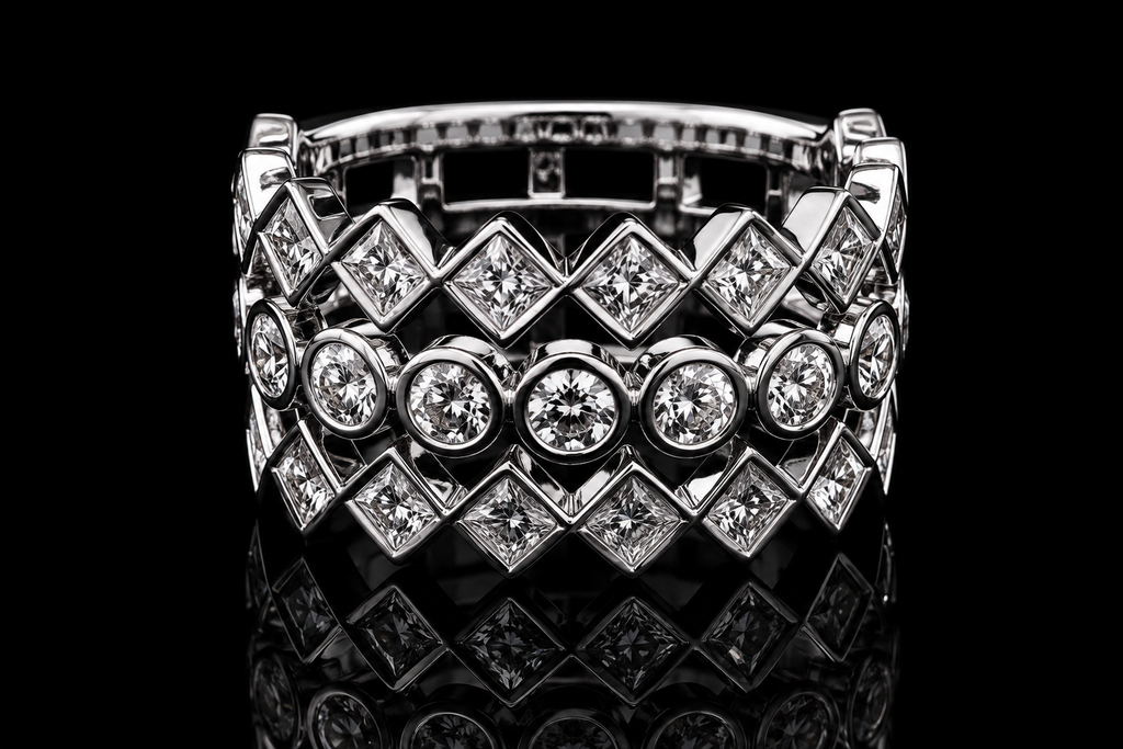 Three-Row Princess Cut and Round Cut Diamond Band (band701)