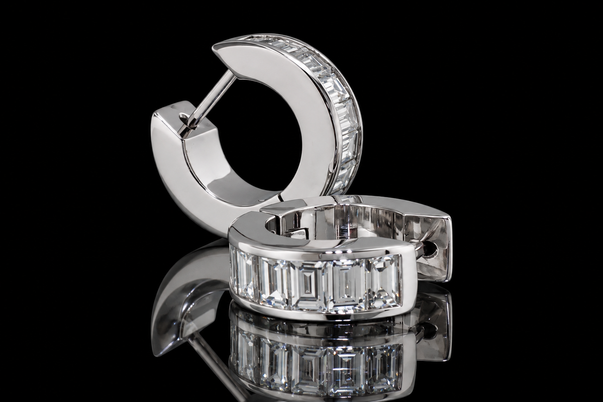 Channel-Set Baguette Diamond Huggies (ear059)