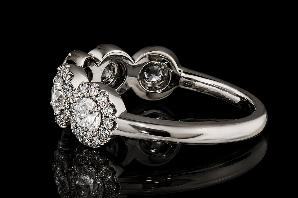 Platinum Five-Stone Halo Diamond Ring (band139)