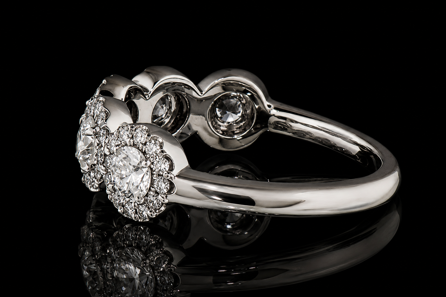 Platinum Five-Stone Halo Diamond Ring (band139)