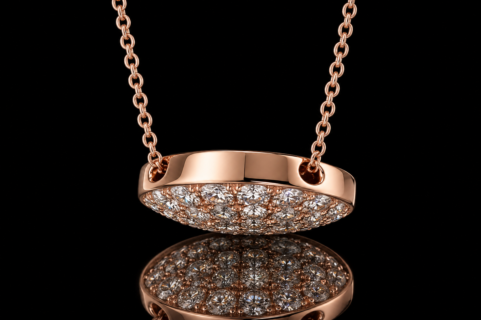 Rose Gold Micropavé Diamond Disc Necklace (pend084)