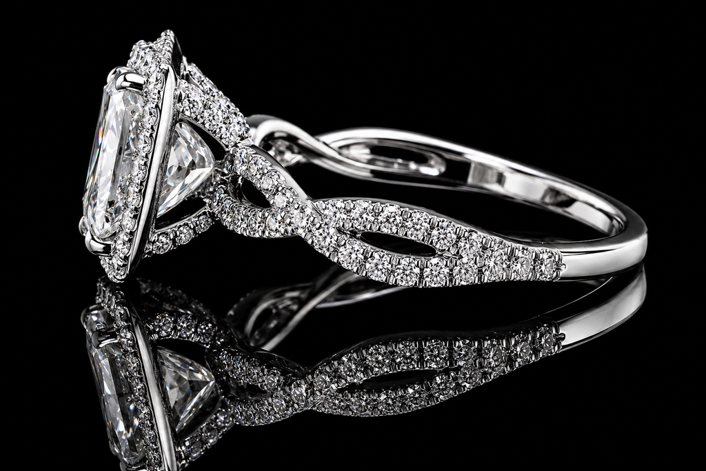 Princess Cut Diamond Halo Twisted Split Shank Engagement Ring (eng029)