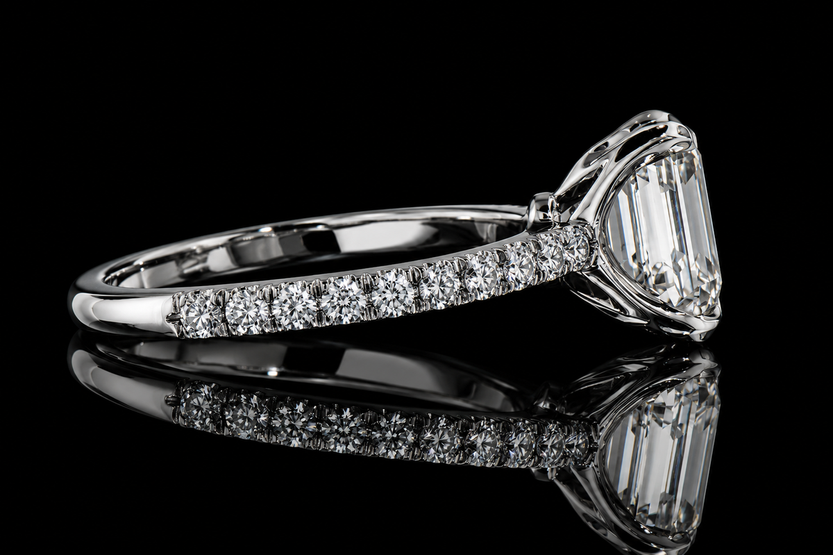 Emerald Cut Diamond Solitaire Engagement Ring (eng346)