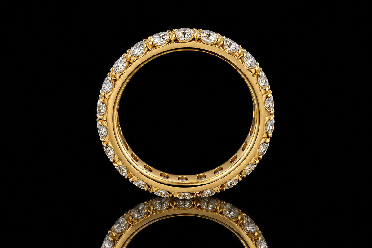 Yellow Gold Round Brilliant Diamond Micropavé Eternity Band (band178)