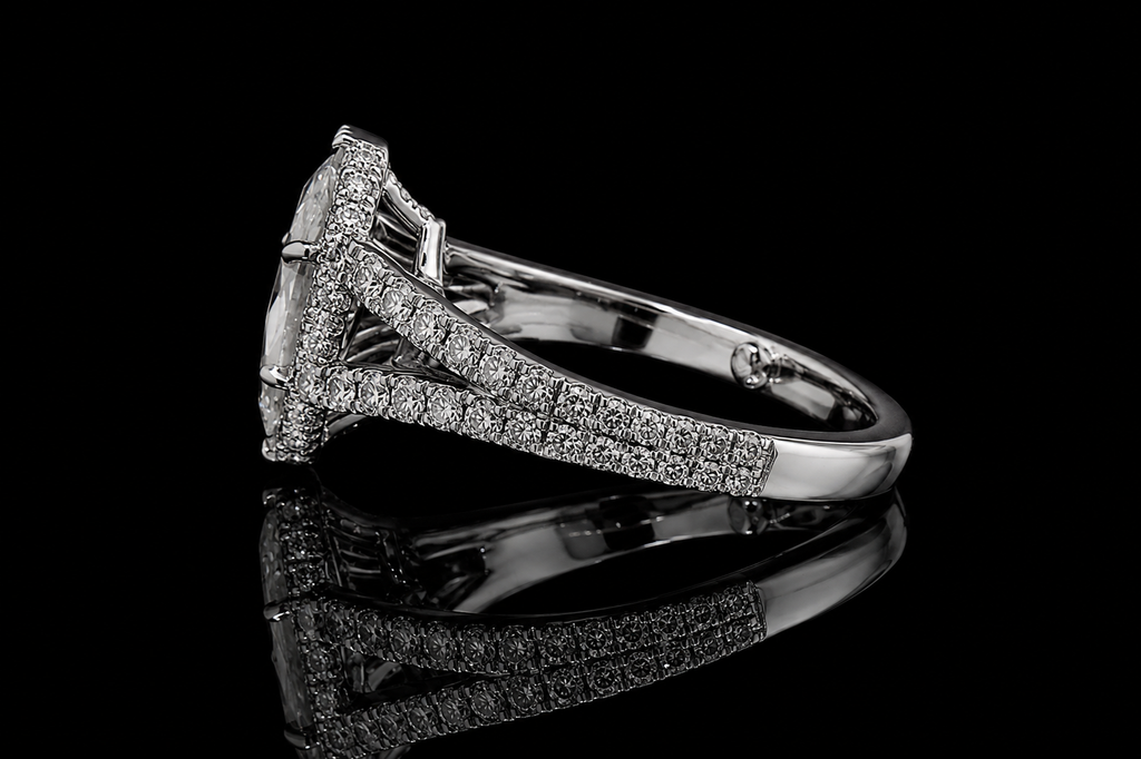 Marquise Diamond Halo Ring with Split Pavé Band (eng528)