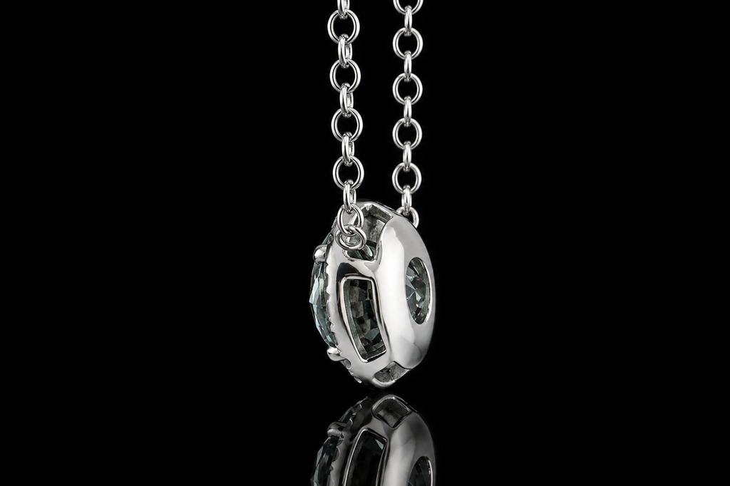 Blue Diamond Halo Necklace (pend057)
