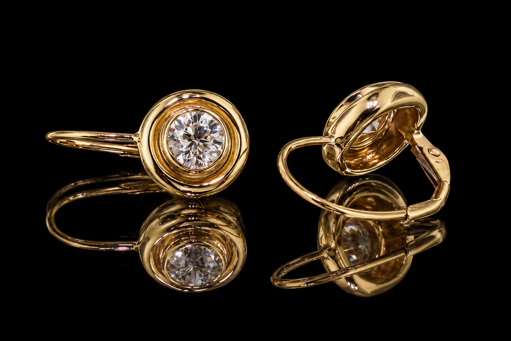 Bezel-Set Diamond Leverback Earrings (ear074)