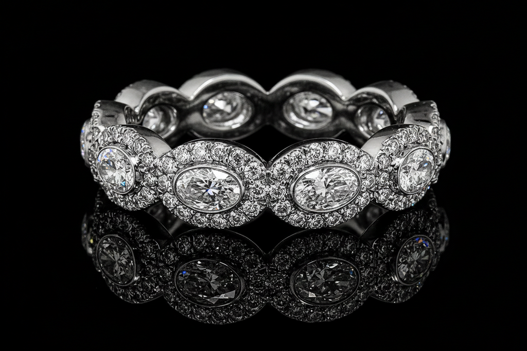 Oval diamond Bezel Halo Eternity Band (Band016)