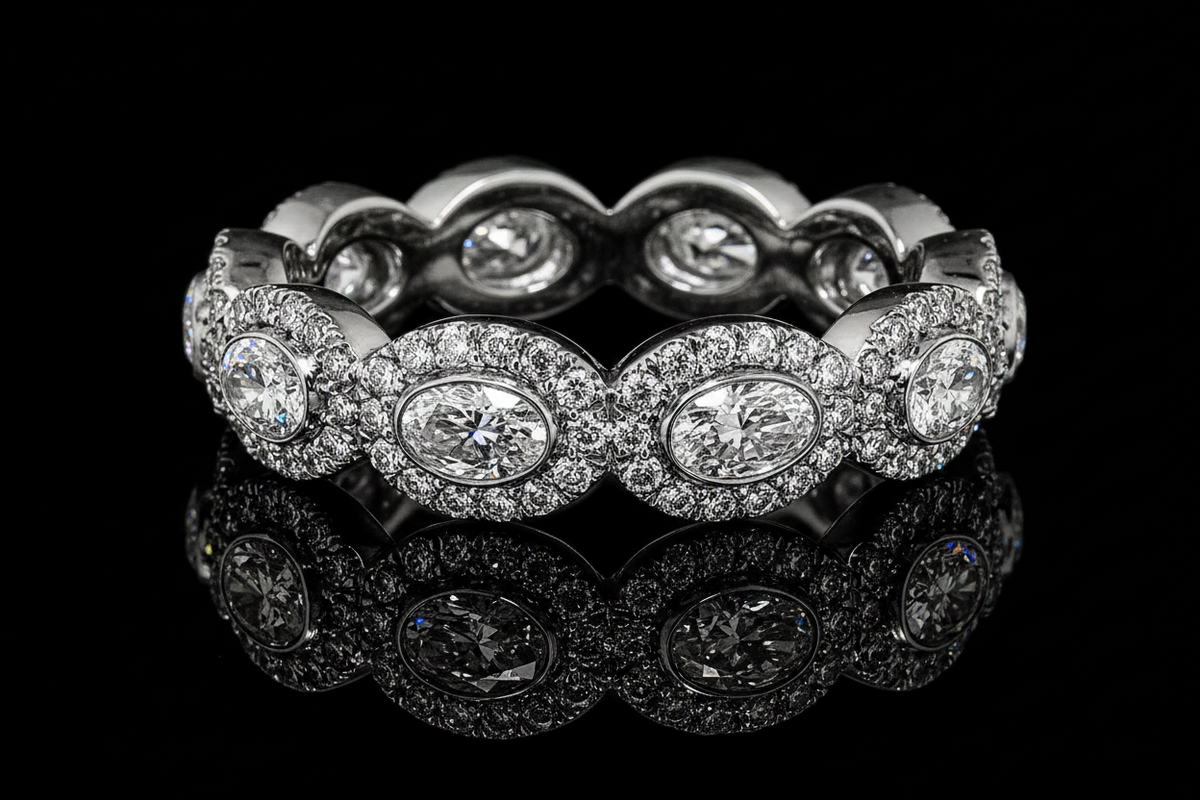 Oval diamond Bezel Halo Eternity Band (Band016)