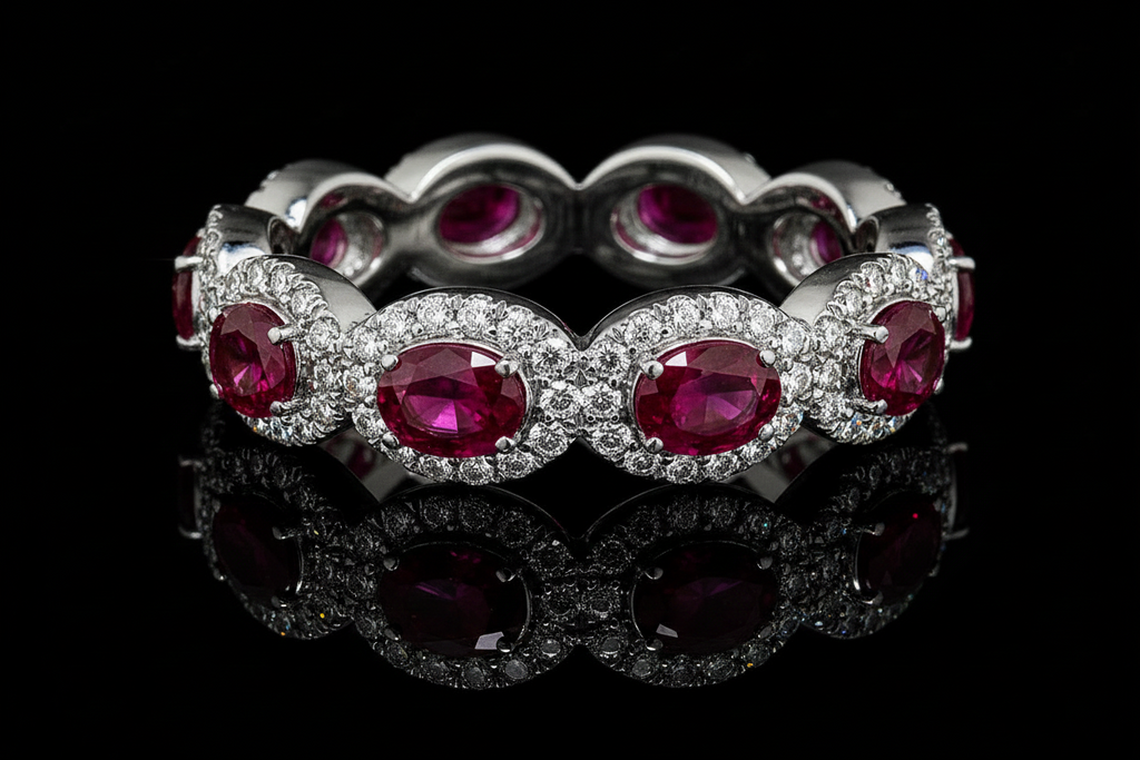 Oval sapphire or Ruby Bezel & Halo Eternity Band (Band016-1)