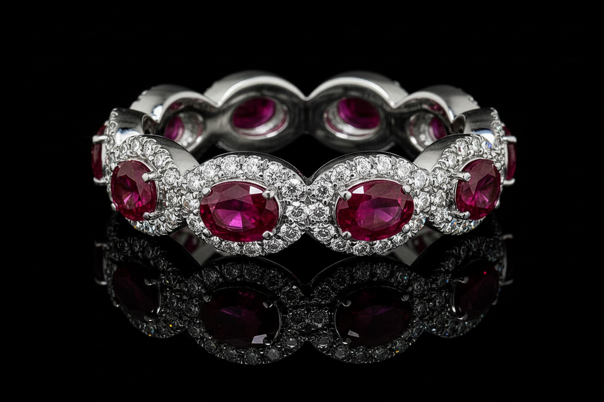 Oval sapphire or Ruby Bezel & Halo Eternity Band (Band016-1)