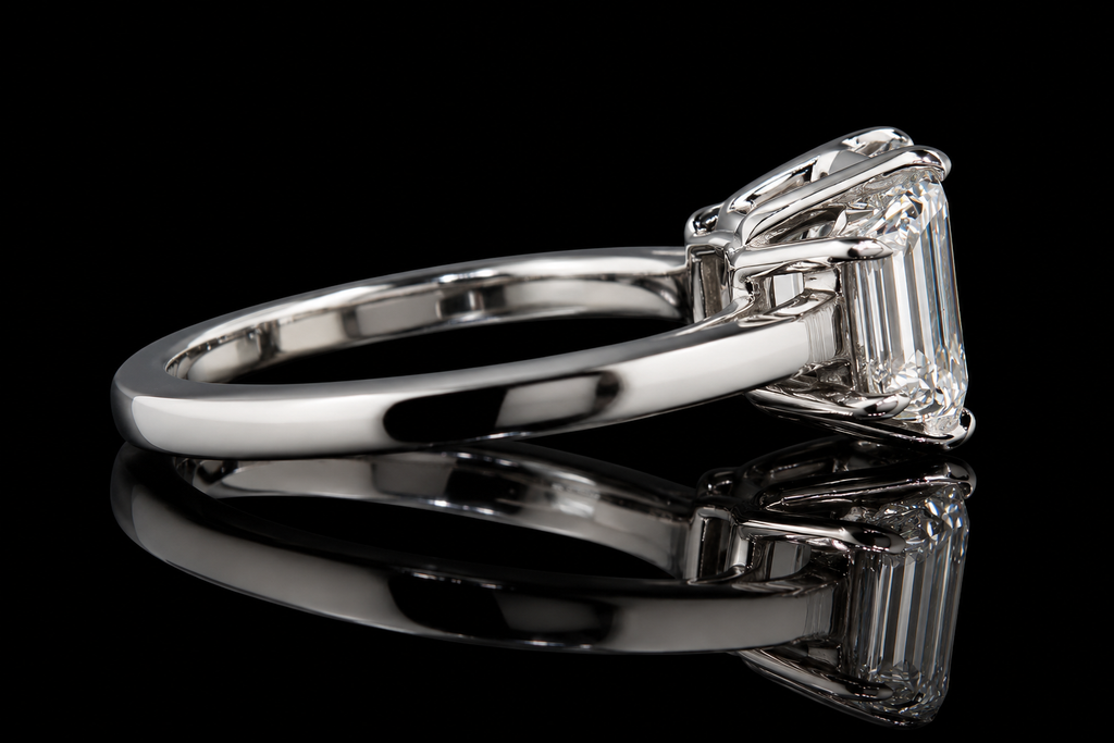 Emerald-Cut Diamond Ring with Trapezoid Side Diamonds (ENG786-1)