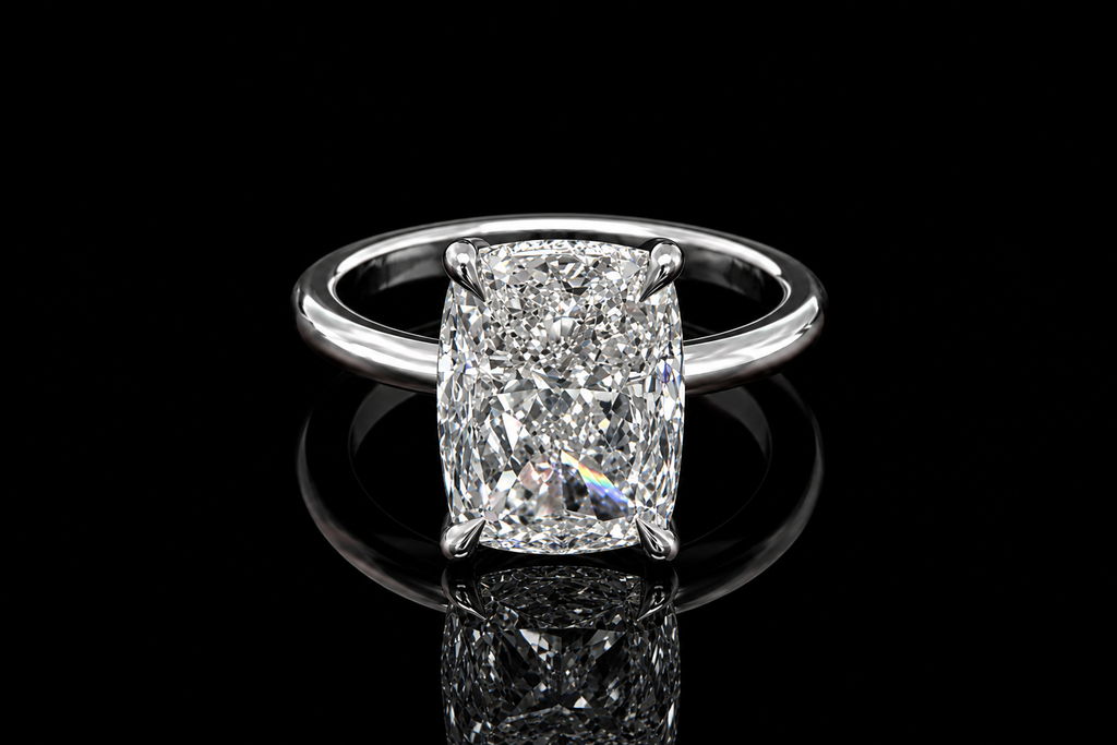 Elongated Cushion Cut Diamond Solitaire Engagement Ring (eng773)