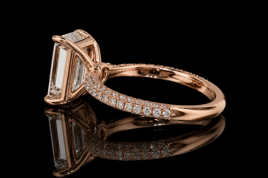 Emerald Cut Diamond Solitaire Engagement Ring in 18K Rose Gold (eng452)