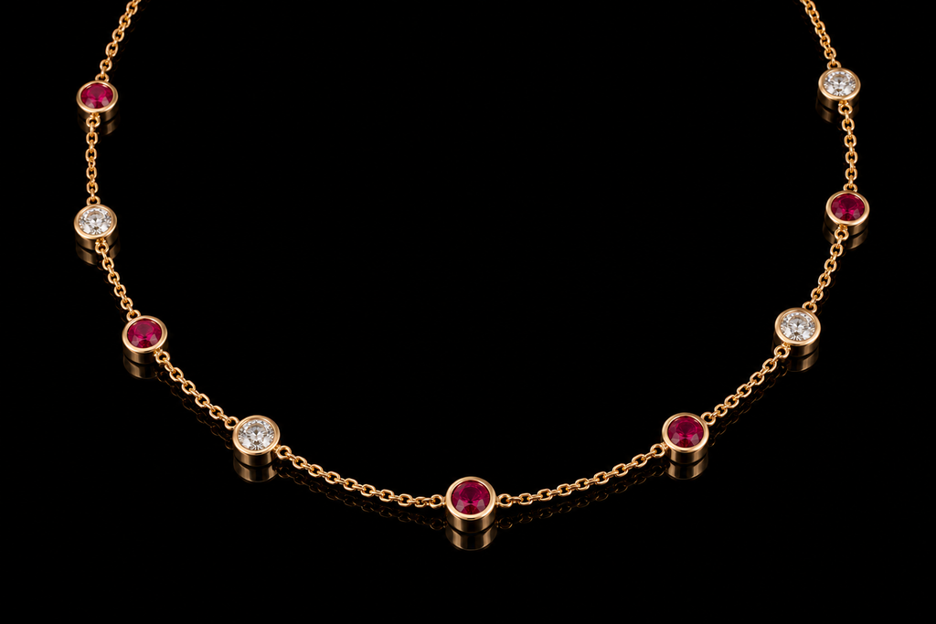 Ruby & Diamond Bezel-Set Bracelet and Necklace (brac026)
