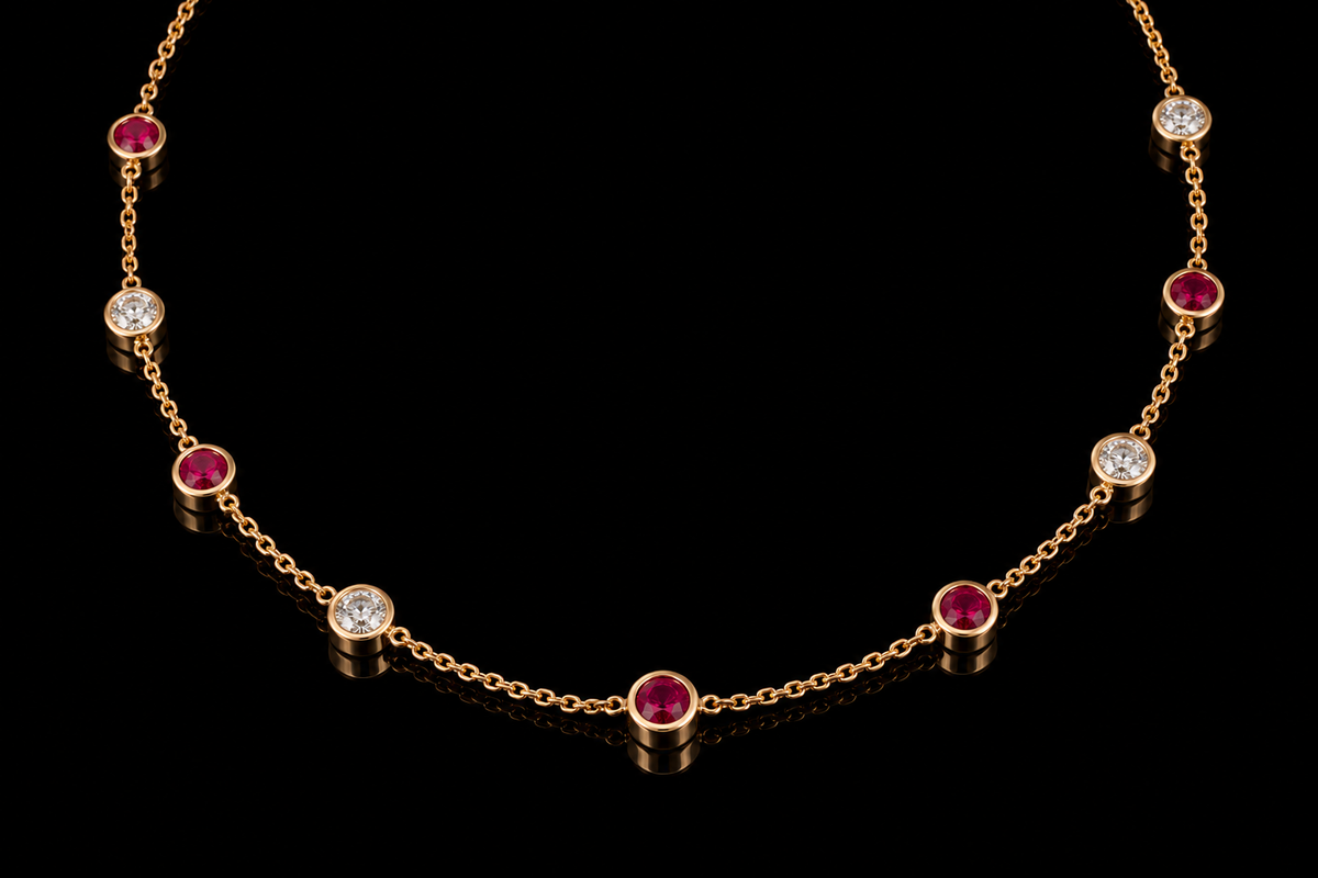 Ruby & Diamond Bezel-Set Bracelet and Necklace (brac026)