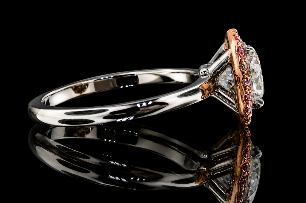 Round Brilliant Diamond Pink Hidden Halo Solitaire Engagement Ring (eng175)