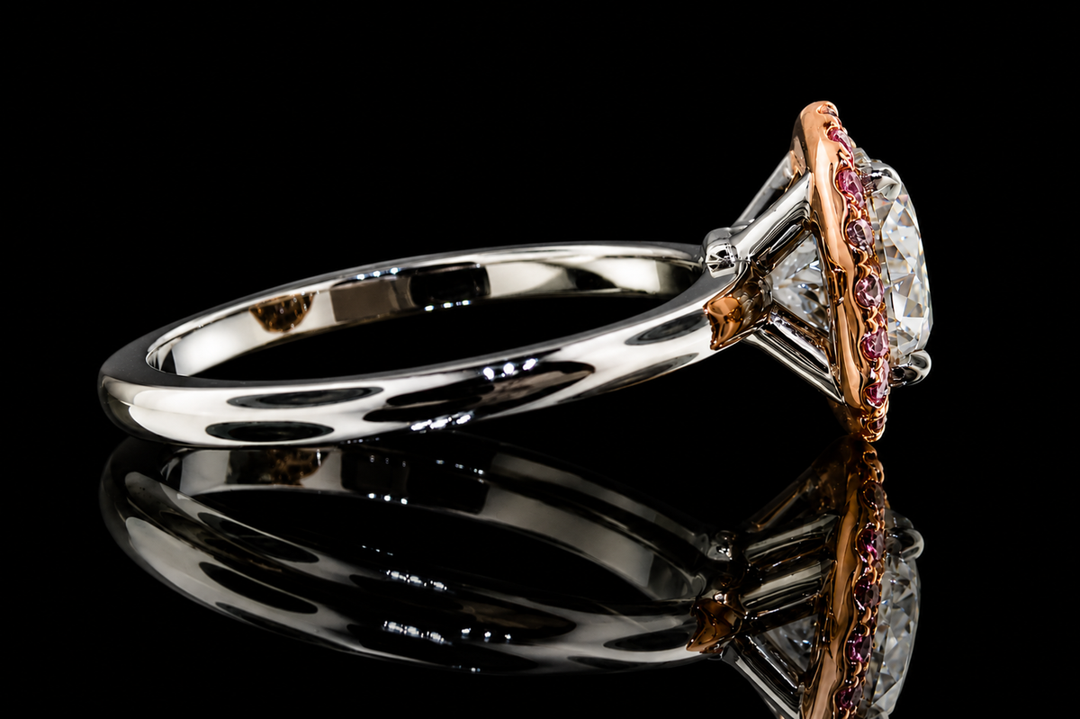 Round Brilliant Diamond Pink Hidden Halo Solitaire Engagement Ring (eng175)