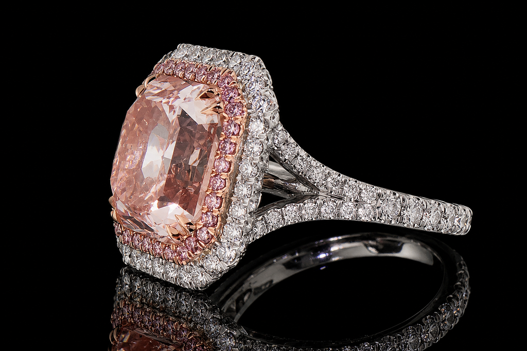 Pink Radiant Diamond Double Halo Engagement Ring (eng398)