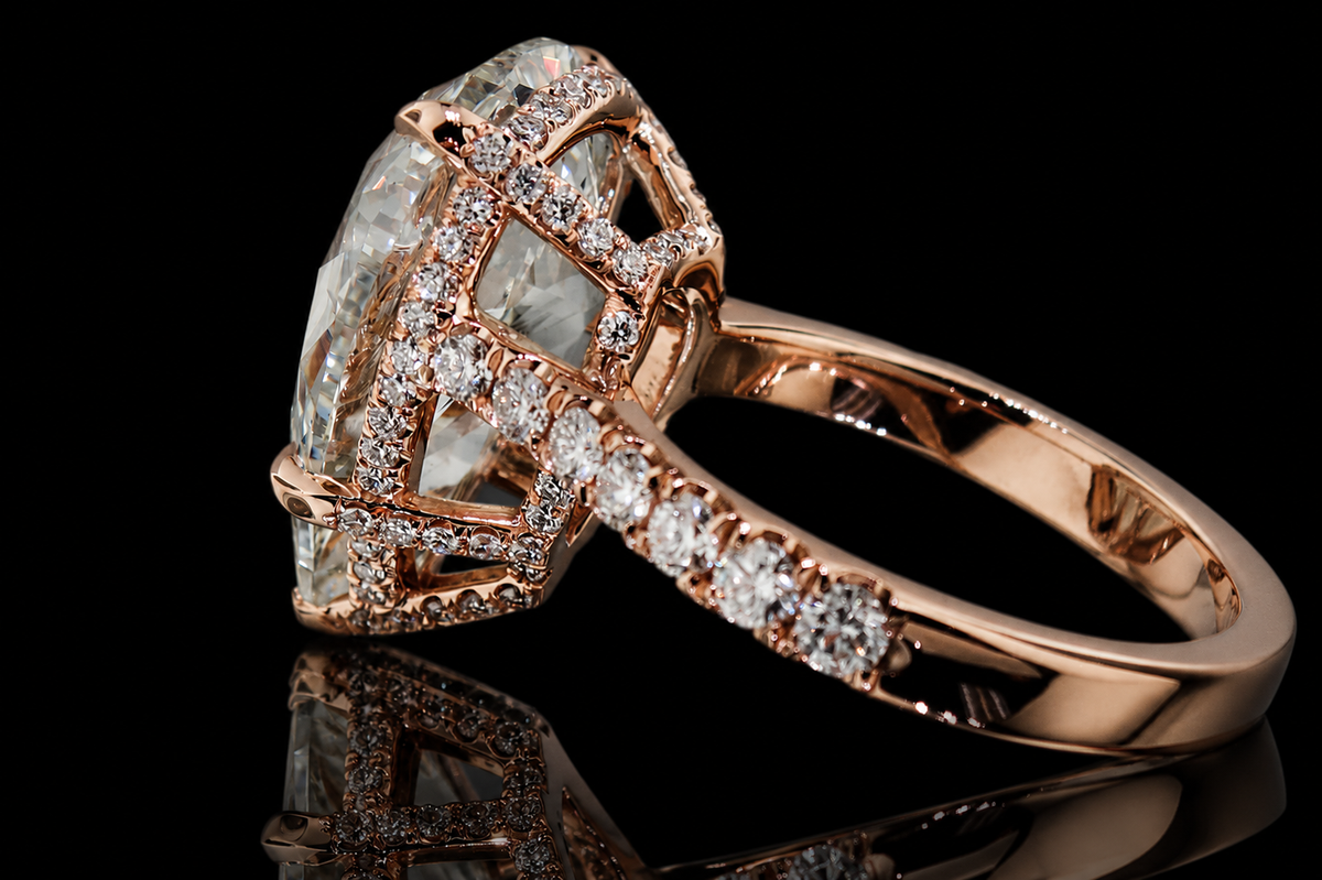 Pear Shape Diamond Hidden Halo Engagement Ring with Rose Gold Setting (eng330)