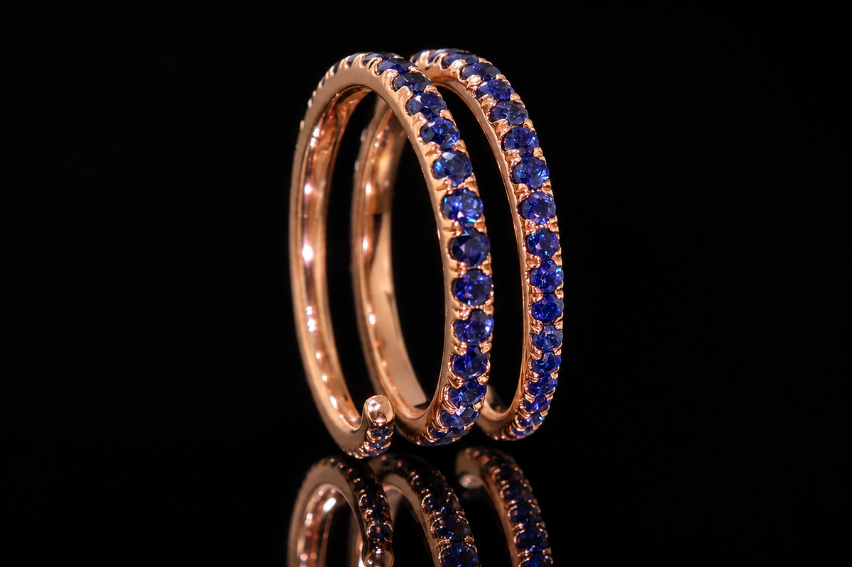 Rose Gold Sapphire Spiral Ring (band148)