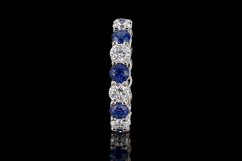Diamond & Blue Sapphire Platinum Eternity Band (band090)
