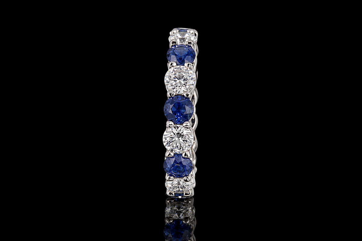 Diamond & Blue Sapphire Platinum Eternity Band (band090)