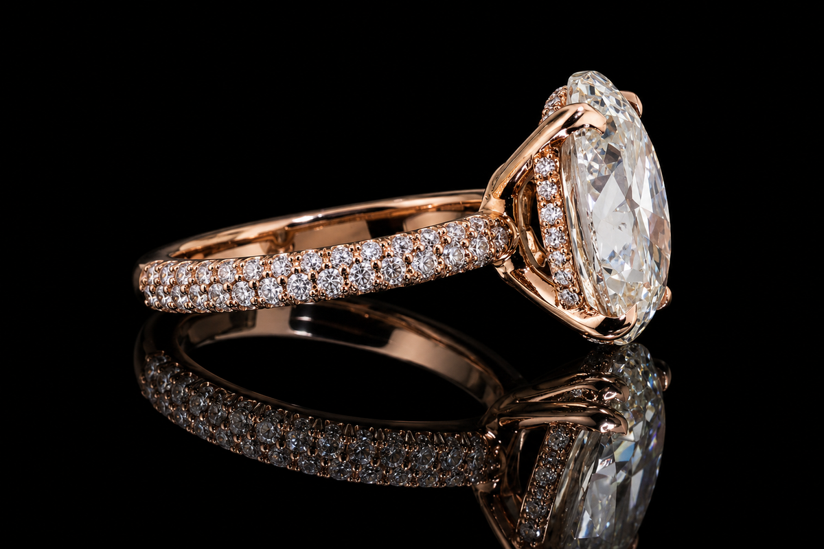 Oval Diamond Hidden Halo Pavé Engagement Ring (eng035)