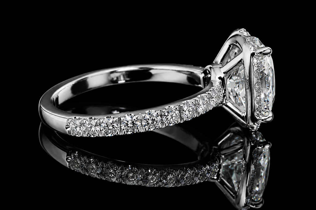 Cushion Cut Diamond Halo Pavé Engagement Ring (eng014)