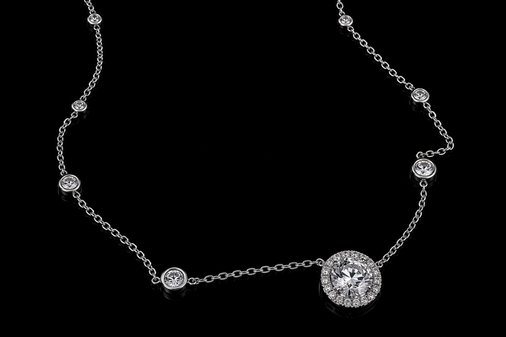 Diamond by the Yard Halo Necklace (pend062)