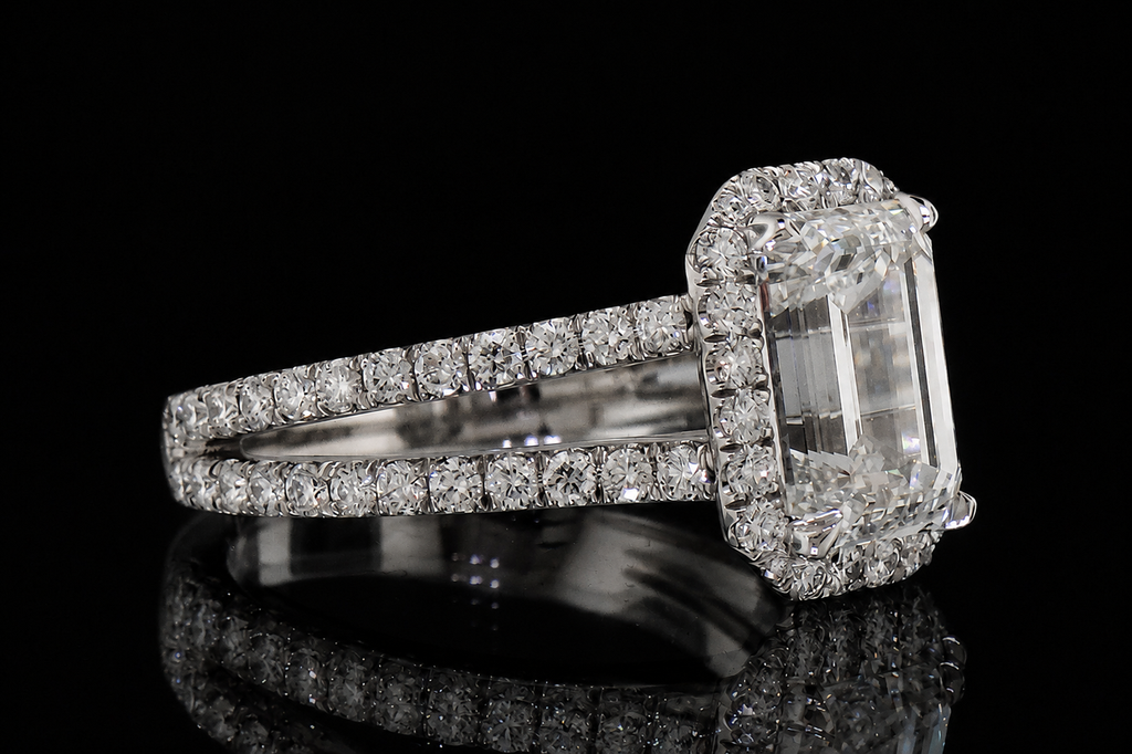 Emerald Cut Halo Engagement Ring (eng379)