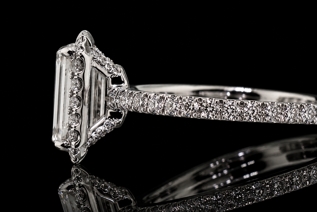 Emerald Cut Diamond Halo Engagement Ring (eng042)