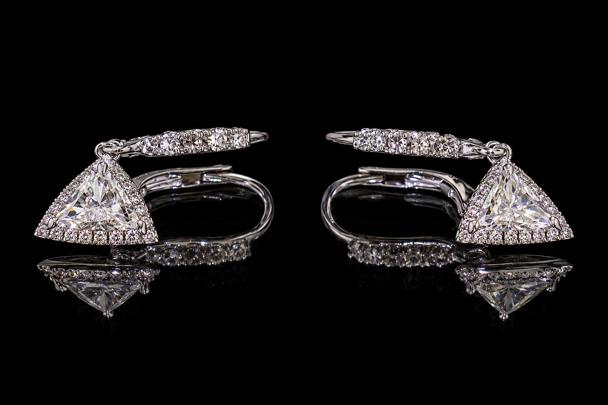 Micropavé Trillion Diamond Halo Drop Earrings (ear070)