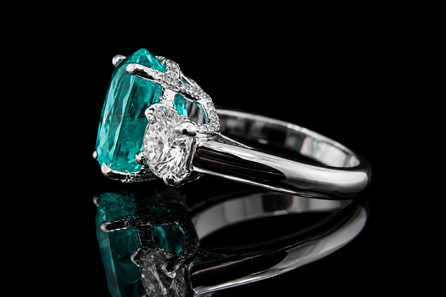 Oval Paraiba Tourmaline Three Stone Diamond Engagement Ring (eng113)