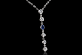 14K White Gold Diamond & Sapphire Drop Necklace (pend036)