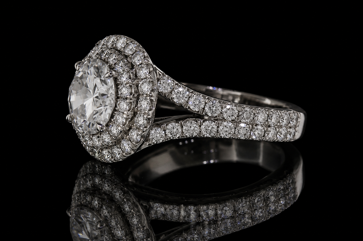 Round Diamond Double Halo Engagement Ring (eng387)