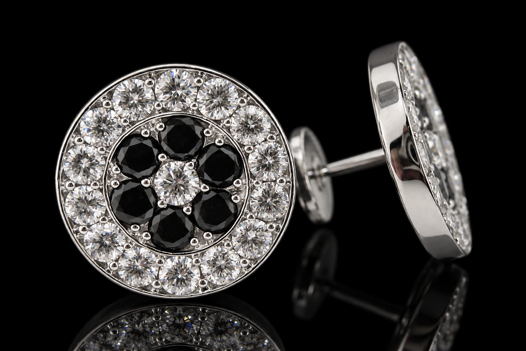 Black & White Diamond Halo Studs (ear053)