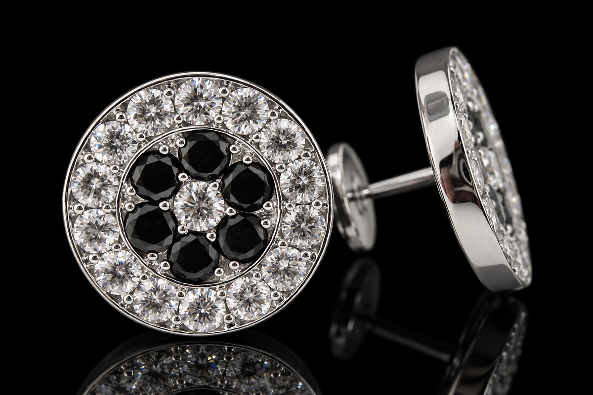 Black & White Diamond Halo Studs (ear053)