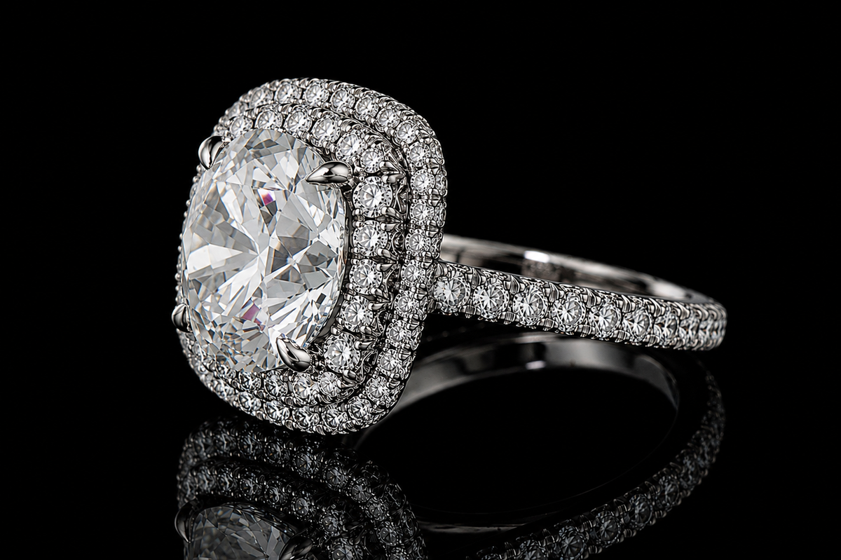 Double Halo Round Diamond Engagement Ring (eng353)