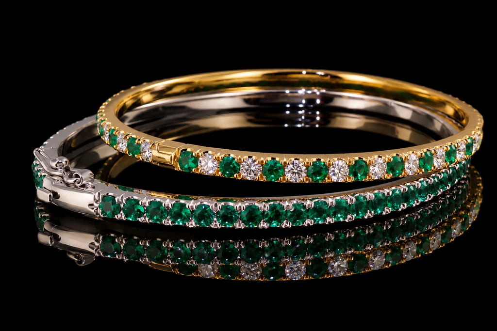 Micropavé Emerald & Diamond Bangle Bracelets (brac027)