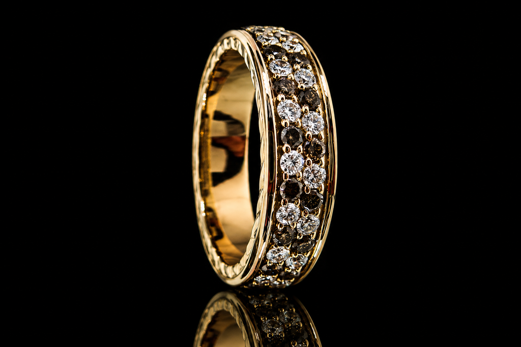 Yellow Gold Black & White Diamond Band (band061)