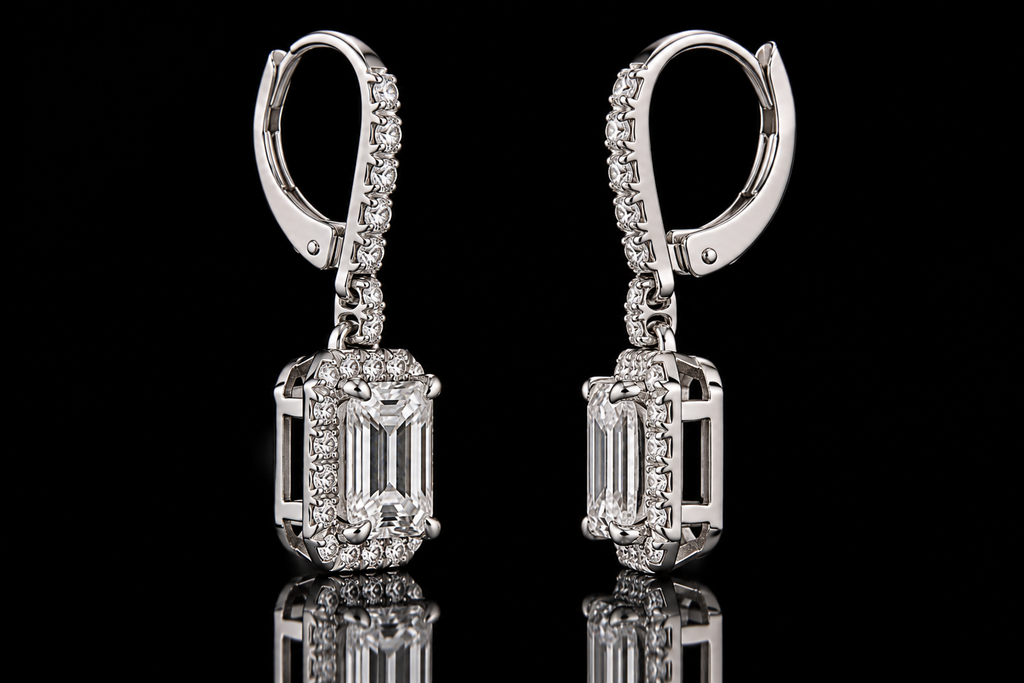 Emerald Cut Micropavé Halo Earrings (ear041)
